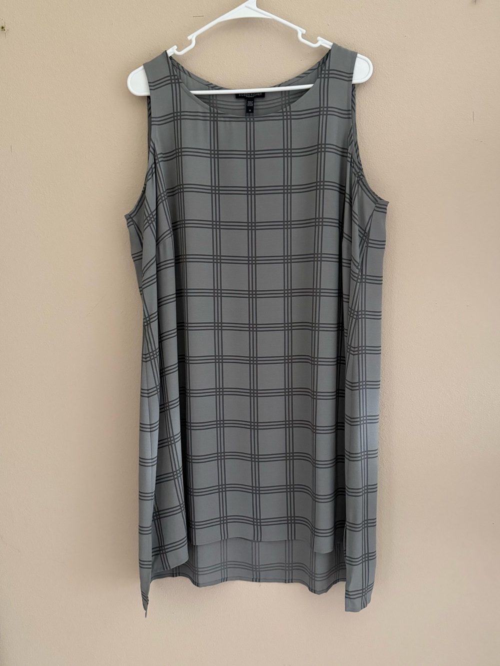 Eileen Fisher Tunic Blouse Silk Windowpane Plaid Plus Size 1X